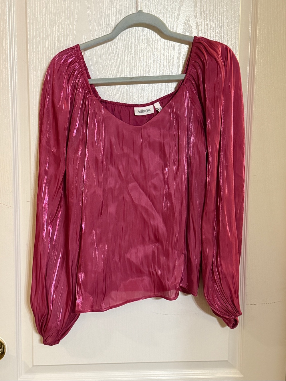 Adelyn Rae Shimmery Fuchsia Long-Sleeve Blouse